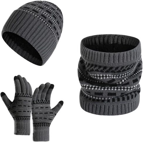 3 Piece Winter Hat Scarf Gloves Set for Men, Knitted Thick Scarf Beanie Scarf Set in Saudi Arabia