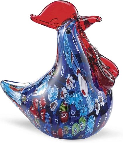 SAGEFINDS فن الزجاج الديك | منضدية مزخرفة قابلة للتجميع | تمثال صغير للدجاج الزجاجي المنفوخ يدويًا | تمثال النحت لديكور المنزل | أزرق in Kuwait