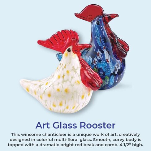 SAGEFINDS فن الزجاج الديك | منضدية مزخرفة قابلة للتجميع | تمثال صغير للدجاج الزجاجي المنفوخ يدويًا | تمثال النحت لديكور المنزل | أزرق in Kuwait