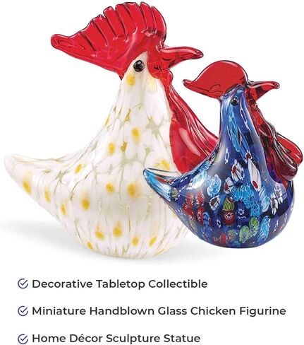 SAGEFINDS فن الزجاج الديك | منضدية مزخرفة قابلة للتجميع | تمثال صغير للدجاج الزجاجي المنفوخ يدويًا | تمثال النحت لديكور المنزل | أزرق in Kuwait