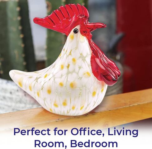 SAGEFINDS فن الزجاج الديك | منضدية مزخرفة قابلة للتجميع | تمثال صغير للدجاج الزجاجي المنفوخ يدويًا | تمثال النحت لديكور المنزل | أزرق in Kuwait