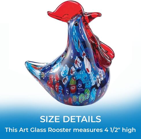 SAGEFINDS فن الزجاج الديك | منضدية مزخرفة قابلة للتجميع | تمثال صغير للدجاج الزجاجي المنفوخ يدويًا | تمثال النحت لديكور المنزل | أزرق in Kuwait