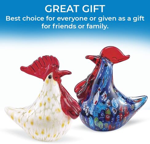 SAGEFINDS فن الزجاج الديك | منضدية مزخرفة قابلة للتجميع | تمثال صغير للدجاج الزجاجي المنفوخ يدويًا | تمثال النحت لديكور المنزل | أزرق in Kuwait