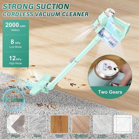 Cordless Stick Vacuum Cleaner, Handheld Lightweight Small Electric Broom for Home Car Apartment Hardwood Floors Carpet Pet Hair Litter Quick cleaning, 11KPa Strong Suction,Only Weight 3.5 Ib in Saudi Arabia