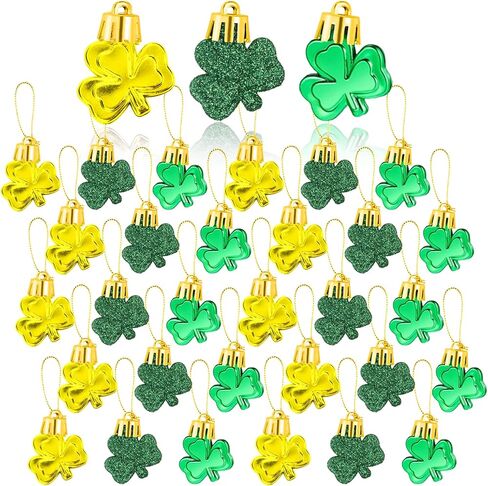 30 PCS St. Patrick's Day Shamrocks Ornament Set, Good Luck Clover Hanging Bauble Trefoil Pendant Decoration for Keyring Tree Shelf Home Decor Irish Festival, 3 Style in Kuwait