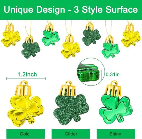 30 PCS St. Patrick's Day Shamrocks Ornament Set, Good Luck Clover Hanging Bauble Trefoil Pendant Decoration for Keyring Tree Shelf Home Decor Irish Festival, 3 Style in Kuwait