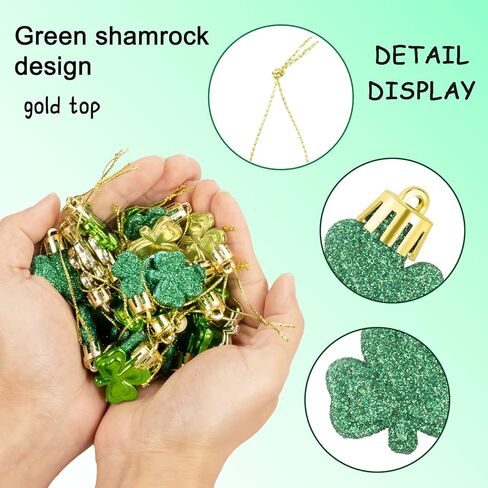 30 PCS St. Patrick's Day Shamrocks Ornament Set, Good Luck Clover Hanging Bauble Trefoil Pendant Decoration for Keyring Tree Shelf Home Decor Irish Festival, 3 Style in Kuwait