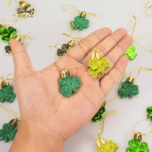 30 PCS St. Patrick's Day Shamrocks Ornament Set, Good Luck Clover Hanging Bauble Trefoil Pendant Decoration for Keyring Tree Shelf Home Decor Irish Festival, 3 Style in Kuwait