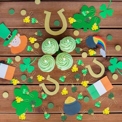 30 PCS St. Patrick's Day Shamrocks Ornament Set, Good Luck Clover Hanging Bauble Trefoil Pendant Decoration for Keyring Tree Shelf Home Decor Irish Festival, 3 Style in Kuwait