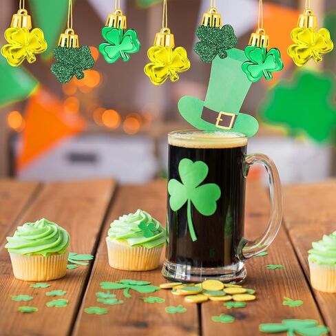 30 PCS St. Patrick's Day Shamrocks Ornament Set, Good Luck Clover Hanging Bauble Trefoil Pendant Decoration for Keyring Tree Shelf Home Decor Irish Festival, 3 Style in Kuwait