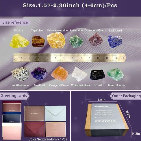 Natural Crystals and Healing Stones, Healing Crystals Set Present Box, Real Rough Raw Chakra Crystal, Aroma Stone Diffusers Kit, 12Pcs Large 1.57-2.36" in Saudi Arabia