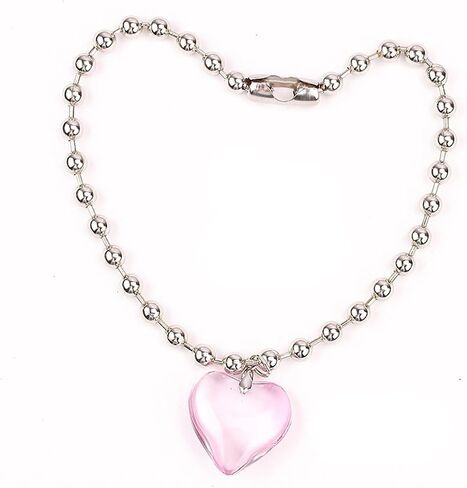 FUTIMELY Puffy Heart Beads Pendant Necklace for Women Chunky Transparent Glass Love Beaded Clavicle Chain Y2k Aesthetic Choker Charm Jewelry Gift Accessories in Kuwait