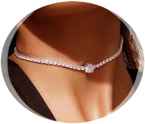 Tennis Necklaces for Women, Cubic Zirconia Necklace Dainty Silver Necklace, Sparkly Diamond Choker Necklace, Simple Everyday Jewelry Accessory for Her in Kuwait