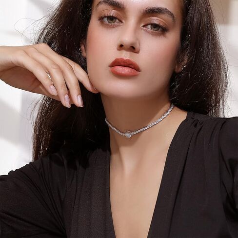 Tennis Necklaces for Women, Cubic Zirconia Necklace Dainty Silver Necklace, Sparkly Diamond Choker Necklace, Simple Everyday Jewelry Accessory for Her in Kuwait