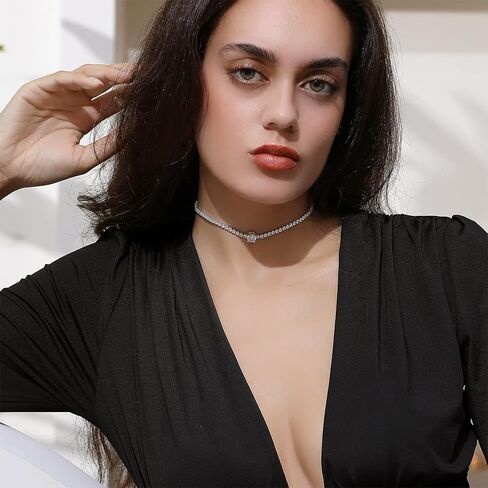 Tennis Necklaces for Women, Cubic Zirconia Necklace Dainty Silver Necklace, Sparkly Diamond Choker Necklace, Simple Everyday Jewelry Accessory for Her in Kuwait