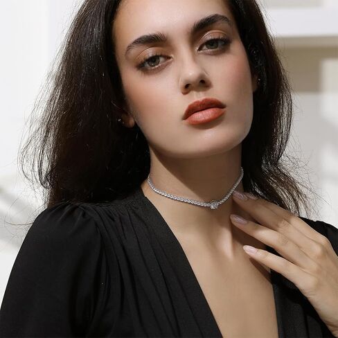 Tennis Necklaces for Women, Cubic Zirconia Necklace Dainty Silver Necklace, Sparkly Diamond Choker Necklace, Simple Everyday Jewelry Accessory for Her in Kuwait