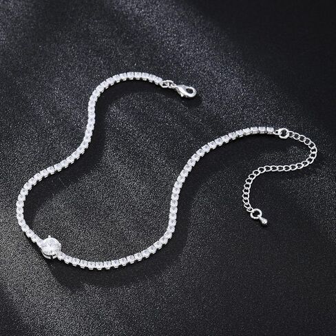 Tennis Necklaces for Women, Cubic Zirconia Necklace Dainty Silver Necklace, Sparkly Diamond Choker Necklace, Simple Everyday Jewelry Accessory for Her in Kuwait