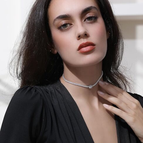 Tennis Necklaces for Women, Cubic Zirconia Necklace Dainty Silver Necklace, Sparkly Diamond Choker Necklace, Simple Everyday Jewelry Accessory for Her in Kuwait