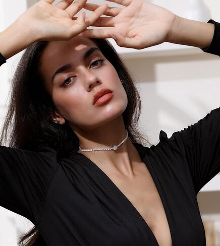 Tennis Necklaces for Women, Cubic Zirconia Necklace Dainty Silver Necklace, Sparkly Diamond Choker Necklace, Simple Everyday Jewelry Accessory for Her in Kuwait