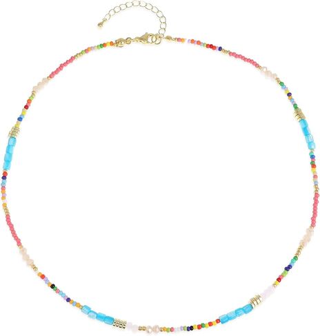 Gold Seed Beaded Necklaces for Women, Boho Handmade Adjustable Colorful Beads Choker Summer Beach Jewelry Gift. in Saudi Arabia