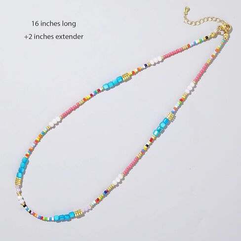 Gold Seed Beaded Necklaces for Women, Boho Handmade Adjustable Colorful Beads Choker Summer Beach Jewelry Gift. in Saudi Arabia