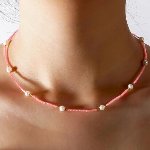 Gold Seed Beaded Necklaces for Women, Boho Handmade Adjustable Colorful Beads Choker Summer Beach Jewelry Gift. in Saudi Arabia