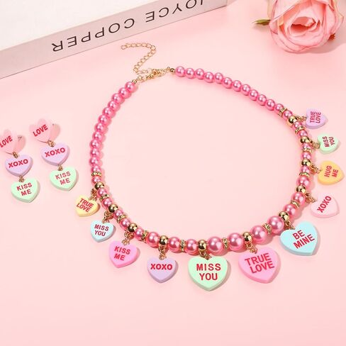 CEALXHENY Valentine’s Day Necklace Earrings for Women LOVE XOXO Conversation Heart Choker Necklace Pink Chunky Link Chain Necklace Valentine’s Day Outfits Jewelry Gifts Party Favors in Kuwait