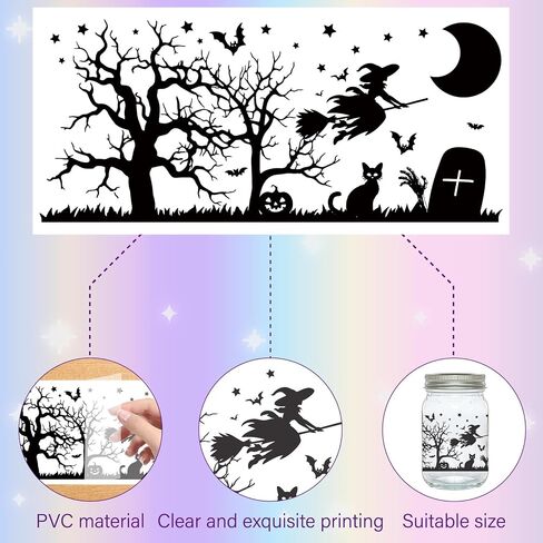 CREATCABIN 6PCS Christmas Silhouettes Cutouts Mason Jar Cutouts Lamp Film Santa Claus Snowflakes Scrapbook Waterproof PVC Lantern Jar Decoration for Wall Windows Frosted Glass Jars Crafts 3.5x7.9in in Kuwait