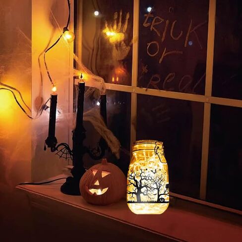 CREATCABIN 6PCS Christmas Silhouettes Cutouts Mason Jar Cutouts Lamp Film Santa Claus Snowflakes Scrapbook Waterproof PVC Lantern Jar Decoration for Wall Windows Frosted Glass Jars Crafts 3.5x7.9in in Kuwait