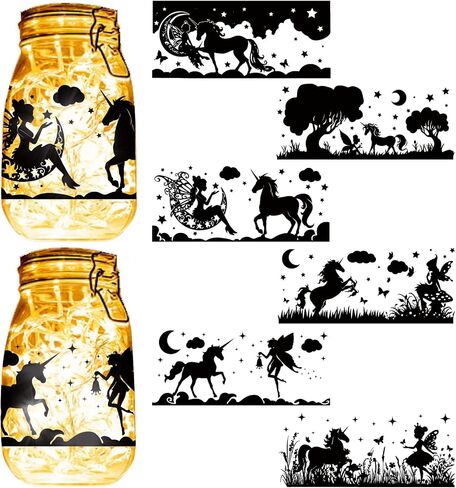 CREATCABIN 6PCS Christmas Silhouettes Cutouts Mason Jar Cutouts Lamp Film Santa Claus Snowflakes Scrapbook Waterproof PVC Lantern Jar Decoration for Wall Windows Frosted Glass Jars Crafts 3.5x7.9in in Kuwait