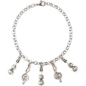 Adjustable 8.5" Stainless Steel Bracelet Cello Violin Viola Bass Treble Clef Personalize with Clip on Charms 68L