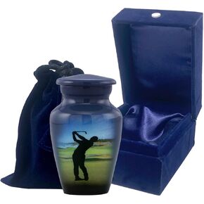 Golf Urn, Golf Cremation Urn for Ashes, Classic Golfer Urn, Adult Hand painted Golf Urn, Large Golf Memorial Urn with Velvet Bag (Large)