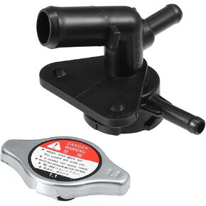 Engine Radiator Filler Neck with Fully Sealed Cap Replacement for Mazda 5 2.3L L4 2006-2010, No.LFB7-15-17YA Plastic Black 1Set