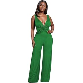 WUSENST Jumpsuits for Women Casual Strapless Strap Sexy V Neck Ruched High Waist Wide Leg Overalls with Pockets