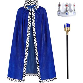ODIZLI King Costume for Kids Aldult Robe Crown Scepter Set Boys Royal Prince Cape Dress Up Cosplay