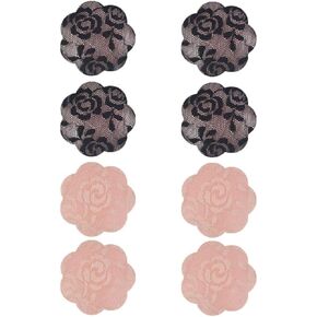 Womens Silicone Pasties, Adhesive Bra Reusable 4 Pair Invisible Silicone Nipple Cover (I 2 Black+2 Nude)