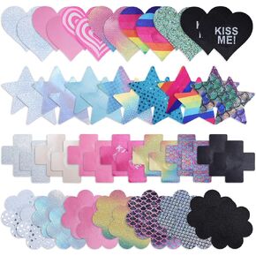 28 Pairs Women Nipple Pasties Rave Pasties Nipple Covers Glitter Disposable Star-shape Pasties Multicolor