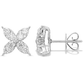 Diamond Delight 9/10 Carat Natural Diamond Flower Stud Earrings for Women - 14k White Gold Earrings for Her with Elegant Four Petals Design (H, VS1, 0.90 cttw) Secure Push Back Studs