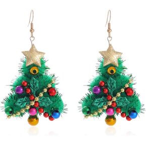Green Christmas Tree Bell Earrings Christmas Bell Bowknot Dangle Earrings Xmas Bow Wreath Earrings New Year Festive Gift for Women Teen Girls
