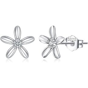 Reffeer Solid 925 Sterling Silver Small Flower Earrings Studs for Women Teens Pretty CZ Flower Stud Earrings Spring