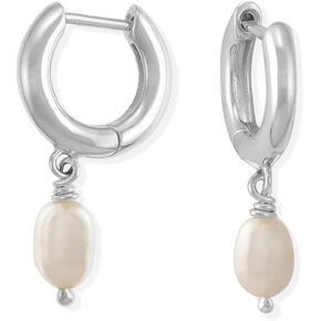 Boma Jewelry Sterling Huggie Hoop Earrings with Dangling Fresh Water Pearl
