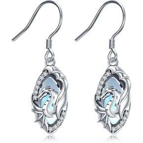 Dragon Earrings 925 Sterling Silver Moonstone Hypoallergenic Earrings Cute Animal Drop Earrings for Sensitive Ears Dragon Jewelry Gifts for Mom