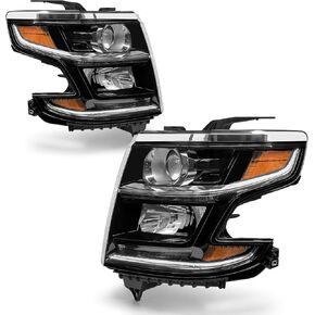 for 2015 2016 2017 2018 2019 2020 Chevy Suburban/Chevy Tahoe Headlight Assembly 16-19 Chevrolet Suburban 3500HD Chrome Housing Amber Reflector Replacement Pair