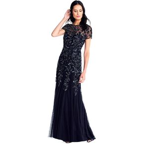 Adrianna Papell Women's Floral Beaded Godet Gown