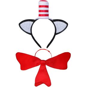 Cat Ears Headband with Red Stovepipe Hat,Cat Costume Set for Kids Adults Halloween Accessories Party Favors