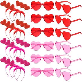 Jutom 24 Pieces Valentines Heart Headbands and Valentines Glasses Heart Shape Head Boppers Sunglasses for Adults Valentine's Party Costume Favor Valentine Props Party Birthday Supplies Accessory