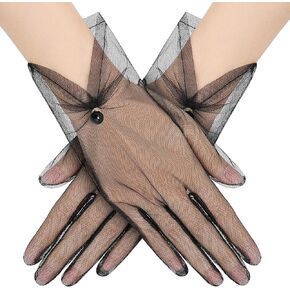 BABEYOND Wedding Lace Gloves Ladies Mesh Tulle Short Tea Party Gloves Wrist Banquet Gloves Summer Dancing Gloves