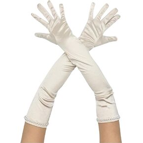Specell Long 21.65" Opera Party Gloves For 1920s Satin Embroidered Beads Gloves Costumes Elbow Length Bridal Evening Dress