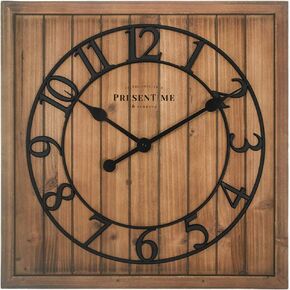 Presentime & Co 21" Farmhouse Square Shiplap Barn Door Wood Clock - Fir, Arabic Numeral. Home Decoration/Wall Decoration/Farmhouse Décor for Living Room, Dining Room, and Entryway.