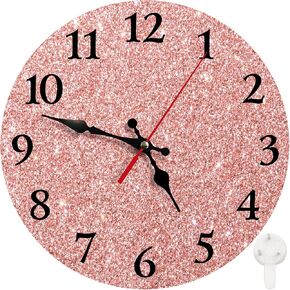 Britimes Round Wall Clock Silent Non-Ticking Battery Operated Clock 12 Inch, Rose Gold Pink Glitter Home Decor for Living Room, Bathroom, Bedroom, Kitchen, Office and School
